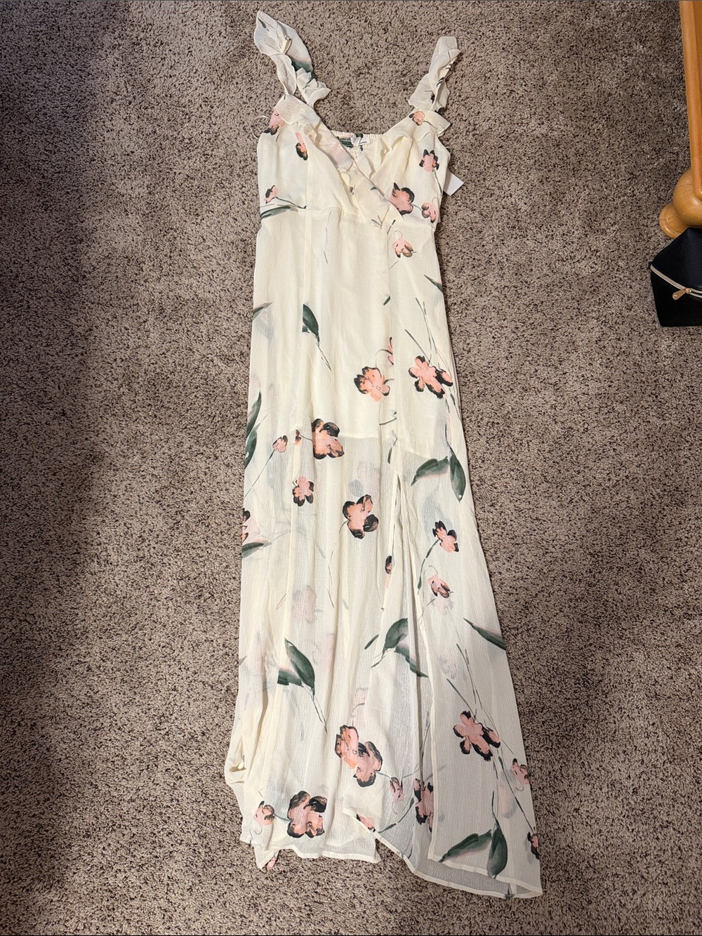 june & hudson Cream Maxi Dress with Pink Floral Accents